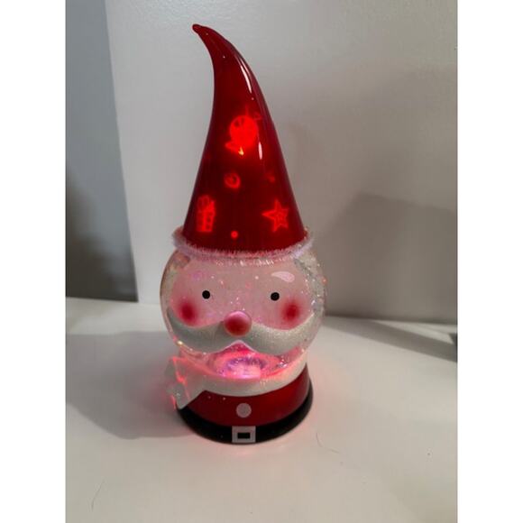 Glass Santa Head Snow Globe Working Lights Red - Picture 2 of 9